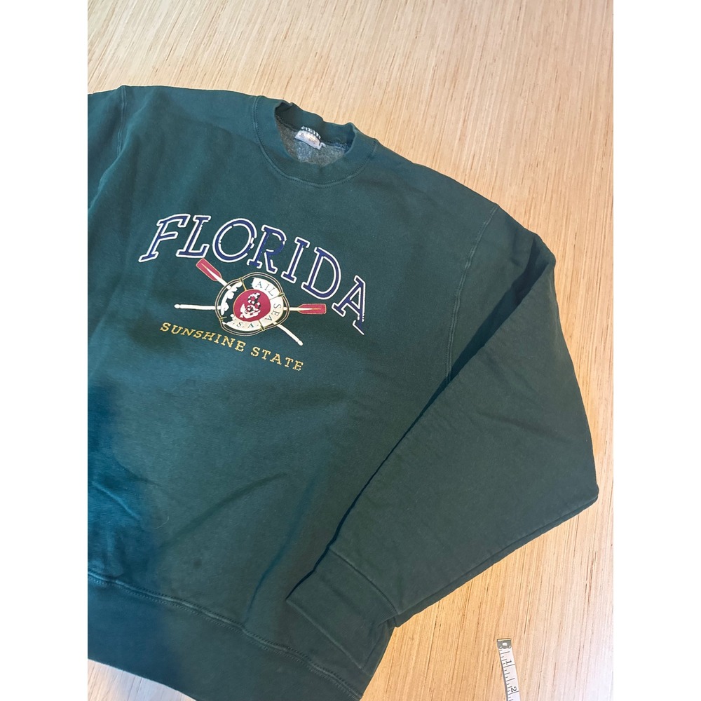 Vintage Florida Sunshine State Sweatshirt Mens XL Green Crewneck Made in USA 38